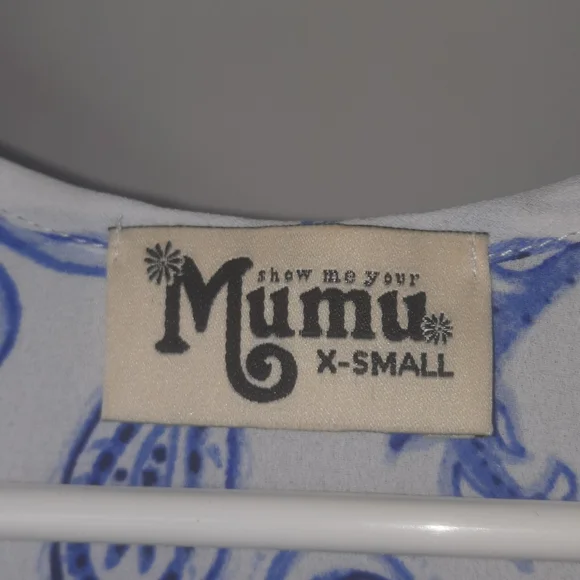 SMYMumu Blue Paisley Tunic Dress Shoulder Cutout Beach Boho Festival Oversize XS - Picture 7 of 8